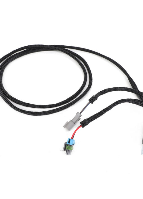 A wiring harness with red, blue, and black wires, connectors at each end, a relay attached (AGCO | RELAY - AG133479), in black. The current product description information for AGCO is not available.