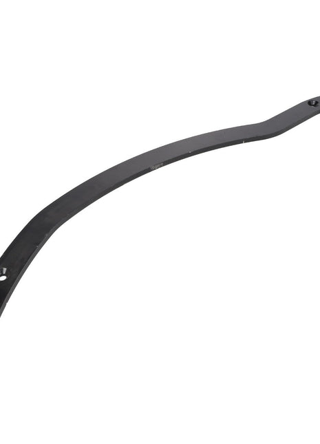 A curved, black metal bracket with four mounting holes, designed for structural support. For detailed product descriptions or ordering assistance regarding the AGCO ACTION SECTION, LEFT HAND - ACP0425640 by AGCO, please contact our support team.