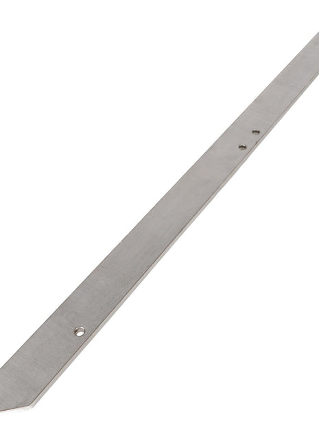 The AGCO | GUIDE, LEFT HAND - AG717659 is a flat, elongated metal strip with one end pointed and several small holes along its length. No current product description information is available for this item.