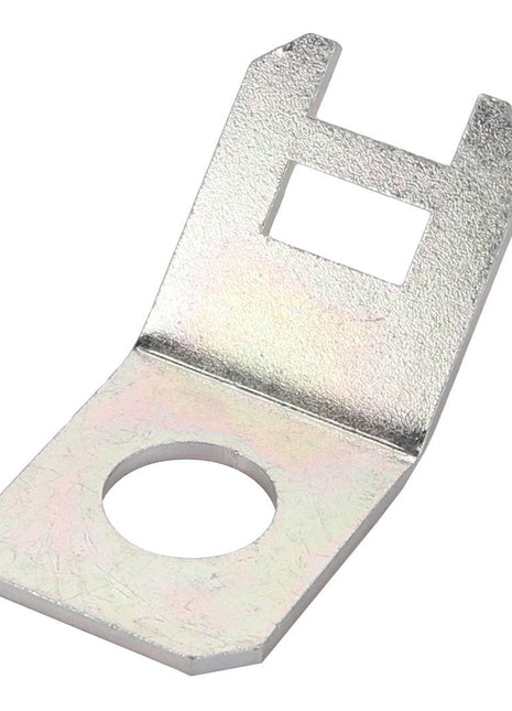 The AGCO | CLAMP - D28186442 is a metal bracket designed with a rectangular slot and a circular hole. No additional product description information is available at this time.