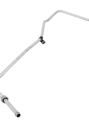 Product Description: The AGCO Coolant Line - F530200050270 is a durable metallic automotive component featuring several bends and strategically placed mounting brackets.