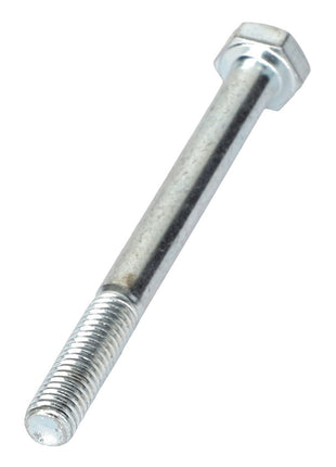 A metal hex bolt, known as the AGCO | HEX CAP SCREW - ACP0307050, featuring a partially threaded shaft and a hexagonal head is pictured against a white background. For any product questions, please contact AGCO support.