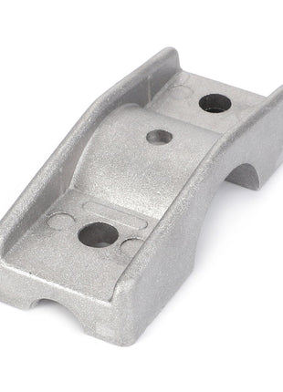 The AGCO Half Finger Support Cutting Header - La300129700 is a metallic mechanical component featuring two holes and a raised, curved center section, engineered for peak efficiency.