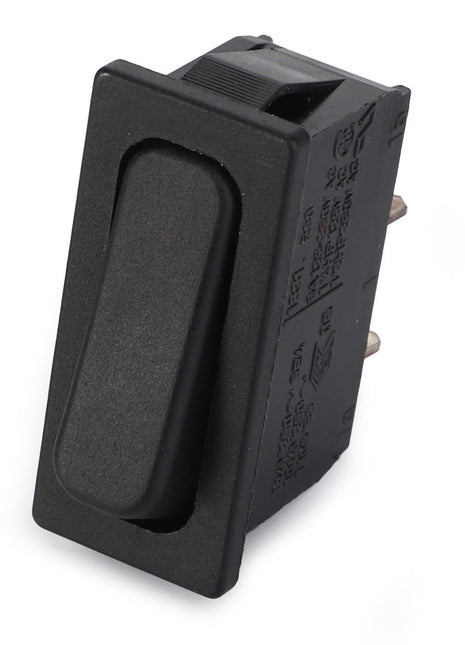 A black rectangular rocker switch branded as AGCO, featuring three metal prongs protruding from the back. This product is known as the Switch, Rocker (Combiner) - D45060030. No current product description is available for further details.