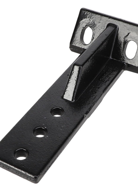 AGCO Scraper Mount - Acp0017760 with a sleek black finish, featuring two mounting holes on the vertical plate and three on the horizontal plate.