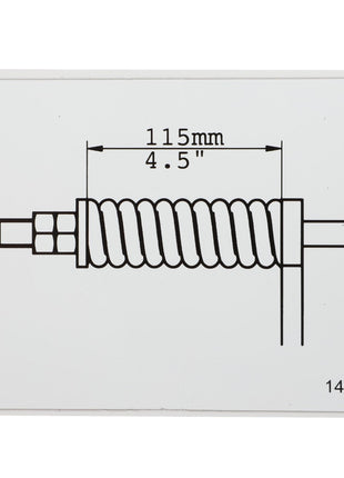 A technical drawing of the AGCO Decal - Fel140443, measuring 115mm (4.5 inches), with the reference number 140443 in the bottom right corner, is meticulously detailed for easy reference despite the lack of a comprehensive product description.