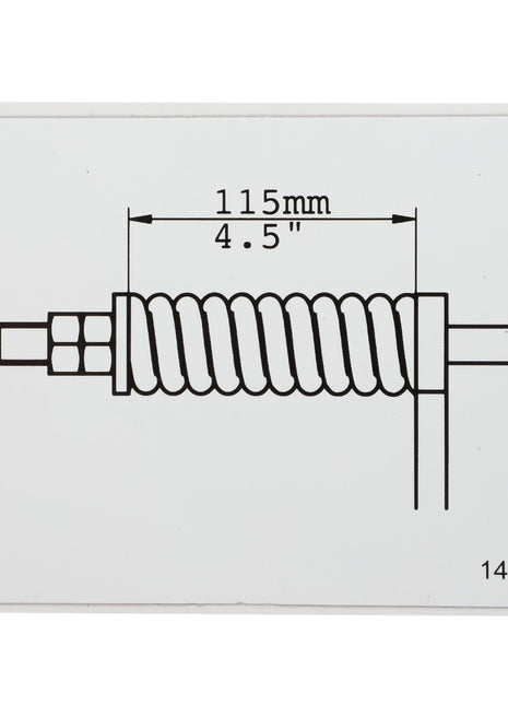 A technical drawing of the AGCO Decal - Fel140443, measuring 115mm (4.5 inches), with the reference number 140443 in the bottom right corner, is meticulously detailed for easy reference despite the lack of a comprehensive product description.