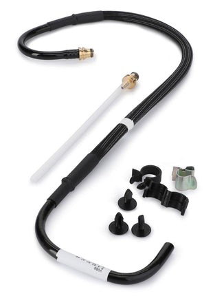 A set of AGCO plumbing components, featuring the Air Line for Seat Suspension (F931502030440) with flexible black hose, brass fittings, and an assortment of black and metal clips, all arranged on a white background. No current product description information is available.