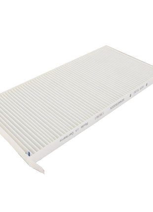 The AGCO Cab Filter Cartridge - ACP0533240 is a rectangular white air filter with a pleated design, printed specifications along the edge, and a tight seal for maximum efficiency.