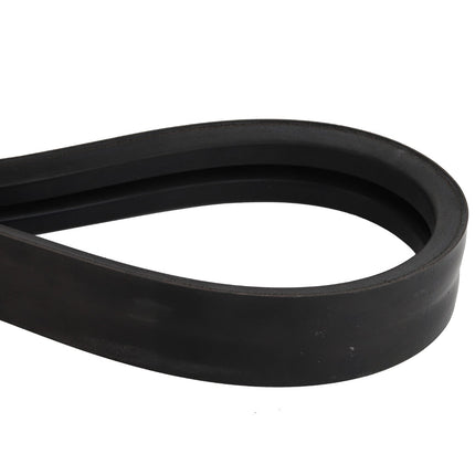 AGCO | Belt - 6211508M1: A black rubber belt with a smooth surface, looped together, likely a component for mechanical purposes.
