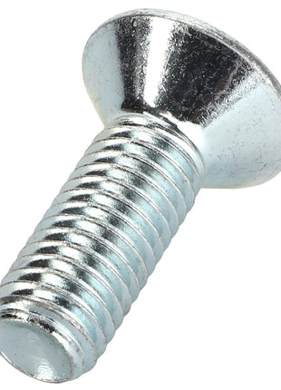 A close-up image showcases the AGCO Bolt - Acp0419440, highlighting its precision-engineered, intricately threaded stainless steel body and smooth, conical head.