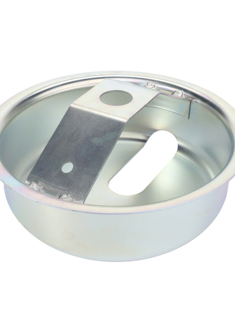 The AGCO | Antiwinder - Fel151282 by AGCO is a metallic bowl featuring a built-in bracket and a large, oval-shaped cutout on one side, creating the perfect blend of functionality and sleek design.