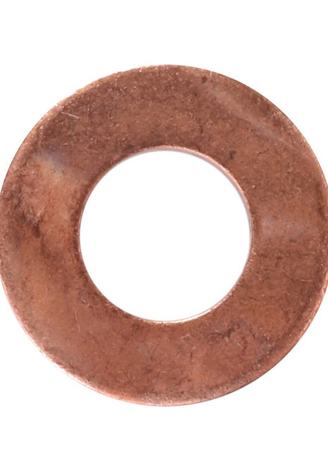 The AGCO Sealing Washer - F390200710080 is a copper washer with a circular shape and a central hole, suitable for use in various mechanical and plumbing applications.