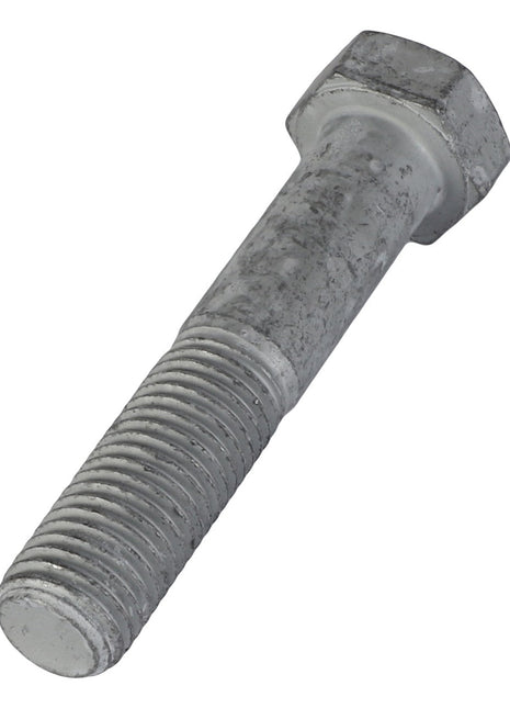 A close-up view of an AGCO Hexagonal Bolt (Model: Acw0773690) reveals its threaded shaft laying on a white background. The slightly corroded surface tells a story of endurance and time.