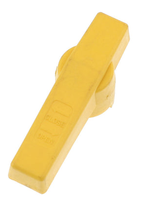 AGCO | HAND LEVER - AG050531 by AGCO, a yellow plastic lever with "CLOSE" and "OPEN" labels designed for turning devices on and off, is shown against a white background. If you have questions before ordering this item, please contact our support team for assistance.