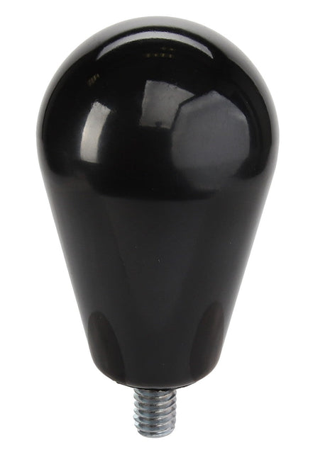 The AGCO | KNOB - AG520933 is a sleek, black, teardrop-shaped plastic knob featuring a threaded metal insert at the bottom for secure attachment and versatile use.