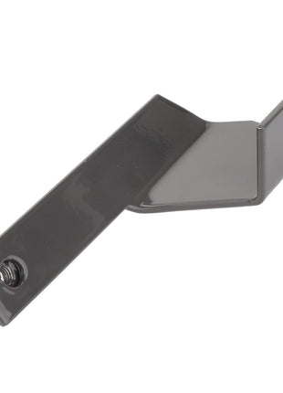 The AGCO BRACKET - D28181106 is a black, metal bracket featuring mounting holes designed for securing or supporting objects. No further product description information is available at the moment.