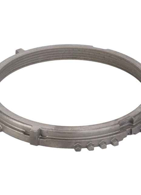 The AGCO Synchro Ring - F284108080100 is a metal retaining ring featuring a series of notches around its circumference and a threaded interior, ensuring optimal integration and functionality.