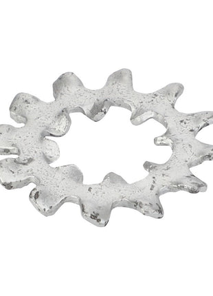 An irregularly shaped, silver-colored toothlock washer with jagged, gear-like edges and a rough surface texture, measuring 1 inch in diameter, identified as AGCO | Toothlock washer - AG562438 from the brand AGCO.