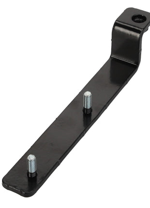 AGCO | Bracket, Left Hand - Acw2825760: A black metal bracket with two protruding threaded bolts and a mounting hole at one end.