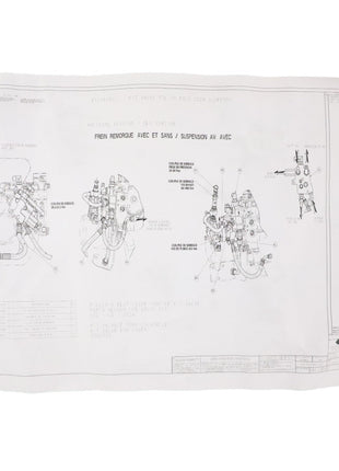 Technical drawing of a mechanical component from AGCO, labeled FIT.INSTRUCTION - CD3340, with multiple views and annotations in French, including detailed parts and assembly instructions.