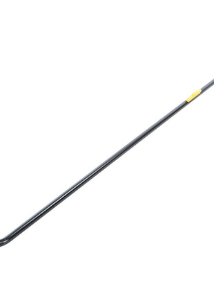 The AGCO ROD - AL5215216 is a long, thin metallic rod with a slight bend at one end and a hole for attachment, featuring a distinct yellow marking near the bend.