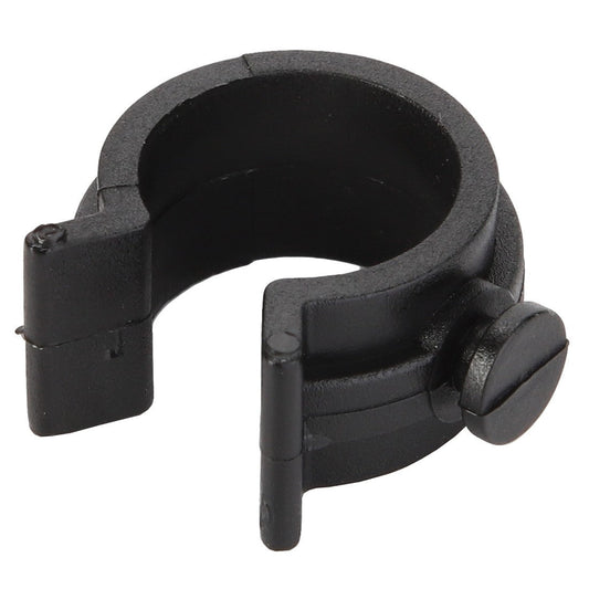 AGCO's Clip - Acp0328590 is a black plastic clamp with a cylindrical shape and an adjustable screw.