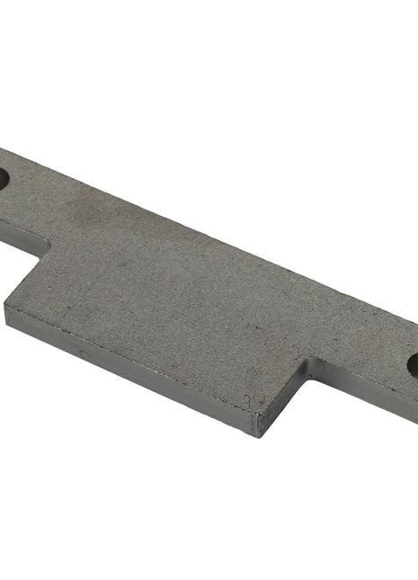 AGCO PLATE - ACP0426670 is a rectangular metal bracket featuring two circular holes on opposite ends and a notch on one side. For any questions relating to this product, please contact our support team.
