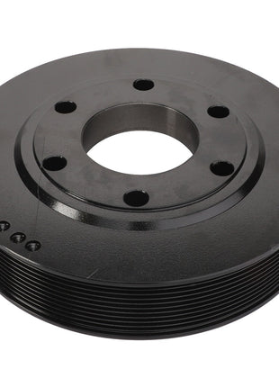 A black metal pulley with multiple circular cutouts and a grooved outer edge, identified as the AGCO | Crankshaft Pulley - Acw2325690 by the brand AGCO, stands out, though no current product description information is available.