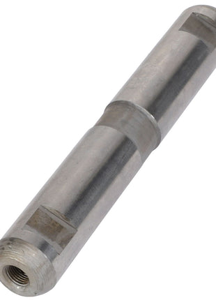 Introducing the **AGCO | SHACKLE PIN - AG514712** by **AGCO**: A metal rod featuring threaded holes at both ends and two flat, rectangular cutouts along its length.