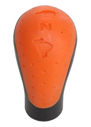 Product Description: The AGCO | KNOB - ACP024688A is an orange gear shift knob with a black base. It features a raised design of a map outline, the letter "N," and a car on top. For any questions, please contact our support team.