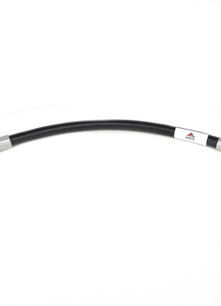 AGCO's Hose Assy - Acw1553750 is a black flexible hose featuring metal connectors at both ends, a label near one connector, and a slight curve. Detailed product description information is currently unavailable.