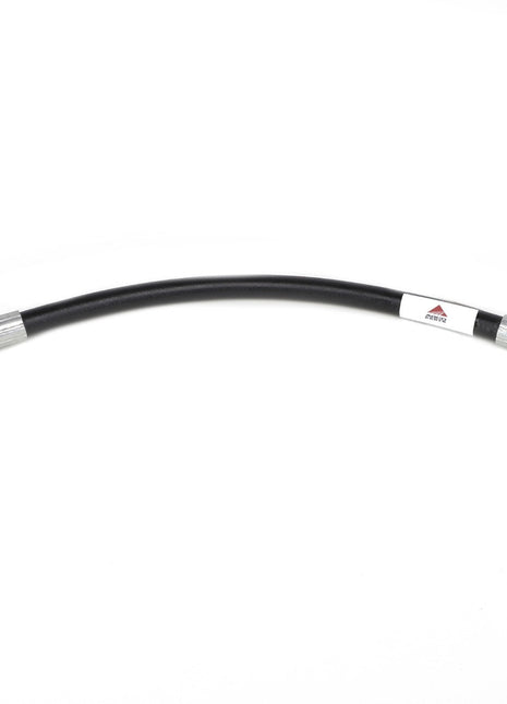 AGCO's Hose Assy - Acw1553750 is a black flexible hose featuring metal connectors at both ends, a label near one connector, and a slight curve. Detailed product description information is currently unavailable.
