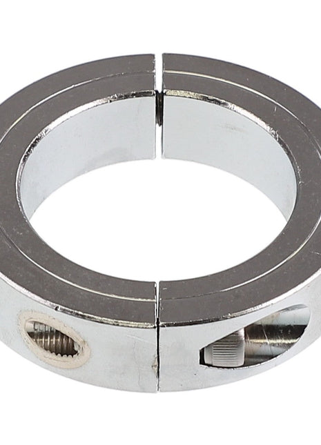 The AGCO Clamp Collar - Acx2817780 is a split shaft collar made of metal, featuring a smooth, circular design with a tightening screw on one side. Unfortunately, no current product description information is available.