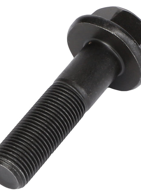 Introducing the AGCO | HEXAGON FLANGE BOLT - AG609314, a sleek black hex bolt featuring a threaded shaft and a washer flange, with no current product description information available.