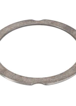 The AGCO | Compensating Ring - F007200210280 by AGCO is a circular metallic ring featuring three precision-cut, evenly spaced notches along the inner edge for a perfect fit.