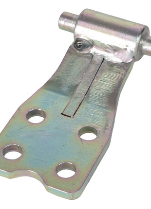 The AGCO Hinge - Acx2832720 by AGCO features a metal construction with a flat base, four round holes for screws, and a cylindrical pivot point at the top. No current product description information is available.