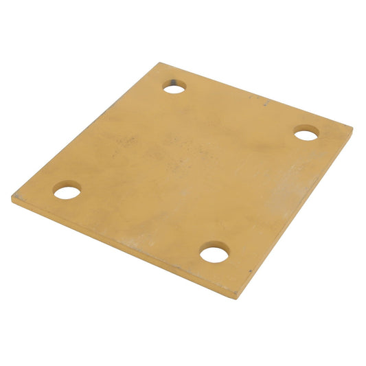 The AGCO spacer, model AG122526, is a square yellow metal plate featuring four evenly spaced circular holes positioned near each corner.