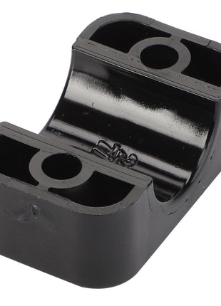 A black plastic AGCO Hose Holder - Acx0133090 with a semi-circular indentation in the center and two holes on either side. No current product description information is available.