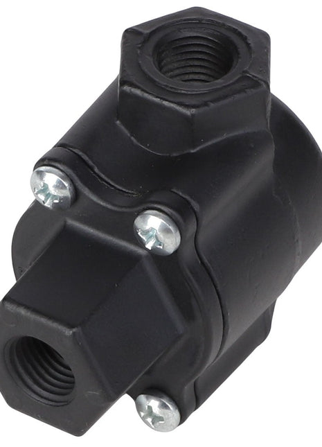 The AGCO QUICK RELEASE VALVE (part number AG517246) features two hexagonal ends and three sturdy metal screws.