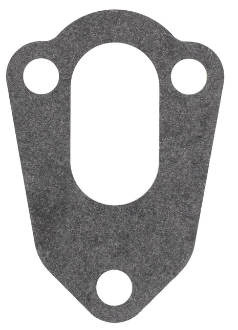A flat, gray gasket with three circular holes and an elongated cutout in the center. Product Name: AGCO | Gasket - V836322247 by AGCO. No CurrentProduct Description Available.