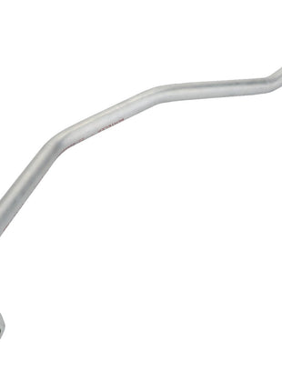 The AGCO Tube - Acw0721980 is a metallic, bent pipe featuring threaded nuts at both ends, commonly used in plumbing or automotive applications. This product currently lacks further description information.