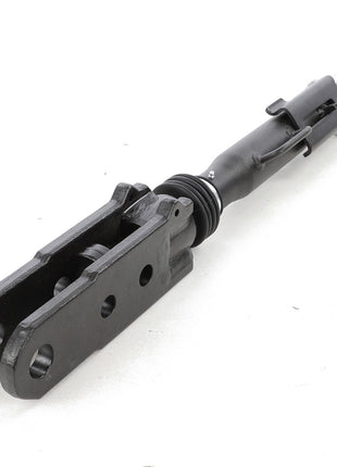 Close-up of the AGCO Lift Brace - G530871203013, a black, cylindrical mechanical part featuring a hinge-like attachment and multiple holes, set against a plain white background.