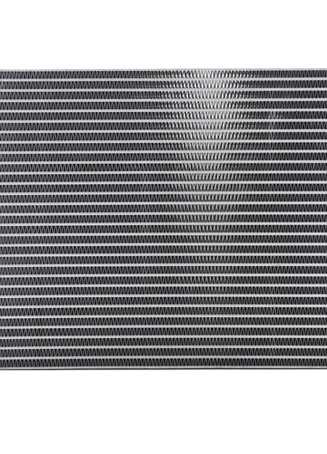 A metal vehicle radiator with horizontal cooling fins, two connection points at the top and bottom, and AGCO Oil Cooler, Oil To Air Type - Acw1411270 for optimal lubrication.