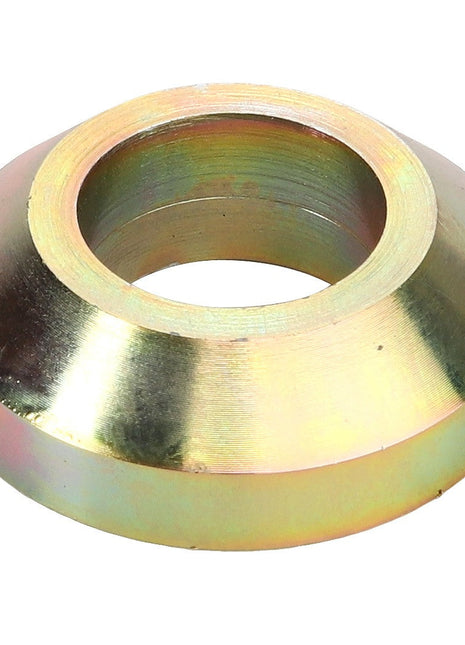 The AGCO | SPACER - D28885348 is a metallic conical washer featuring a central circular hole and a polished, reflective surface with a slight gradient of colors. No additional product description information is available at this time.