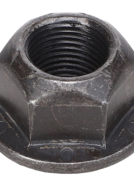 A close-up view of the AGCO HEX FLANGE NUT - AG609313 reveals its hexagonal shape and threaded interior, but please note, there is no additional product information available.