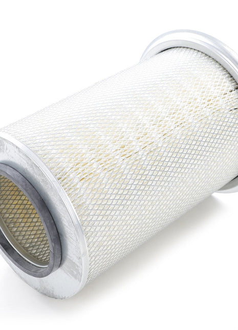 An AGCO | Engine Air Filter Cartridge - La1930785, featuring a cylindrical design with a metal frame and white pleated filter material, is showcased on a white background. It is engineered to protect your engine with superior filtration efficiency.