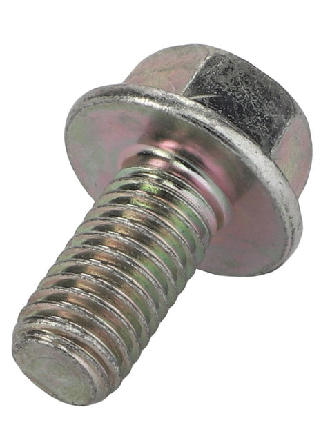 A close-up image of the AGCO Flange Head Capscrew - Acp0360540, a metallic hex bolt from the AGCO brand. The capscrew features a partially threaded shaft and boasts a shiny, silver finish.