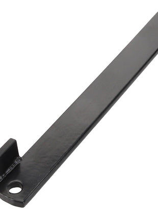 AGCO | LINK - D28980690 is a black metal lever arm with a hooked end and a hole near each end. No current product description information is available.