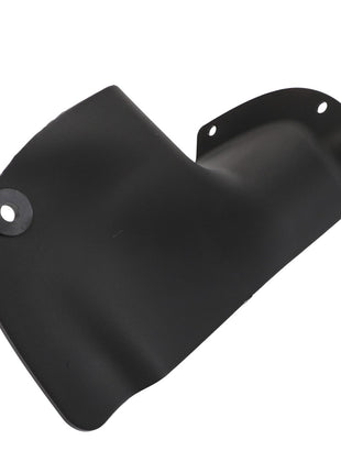 The AGCO Exhaust Shield - Acw022379A is a sleek black, curved plastic component featuring two mounting holes and a circular indentation at one end.